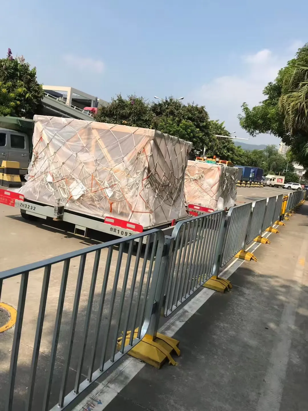 Netsecured air cargo pallets ready for loading at Chinese airport