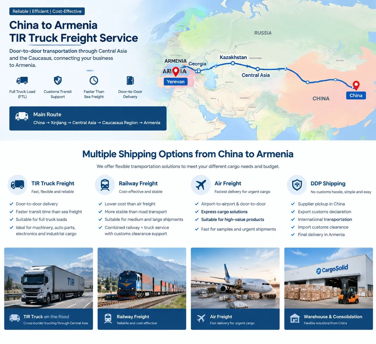 China to Armenia TIR truck freight route map