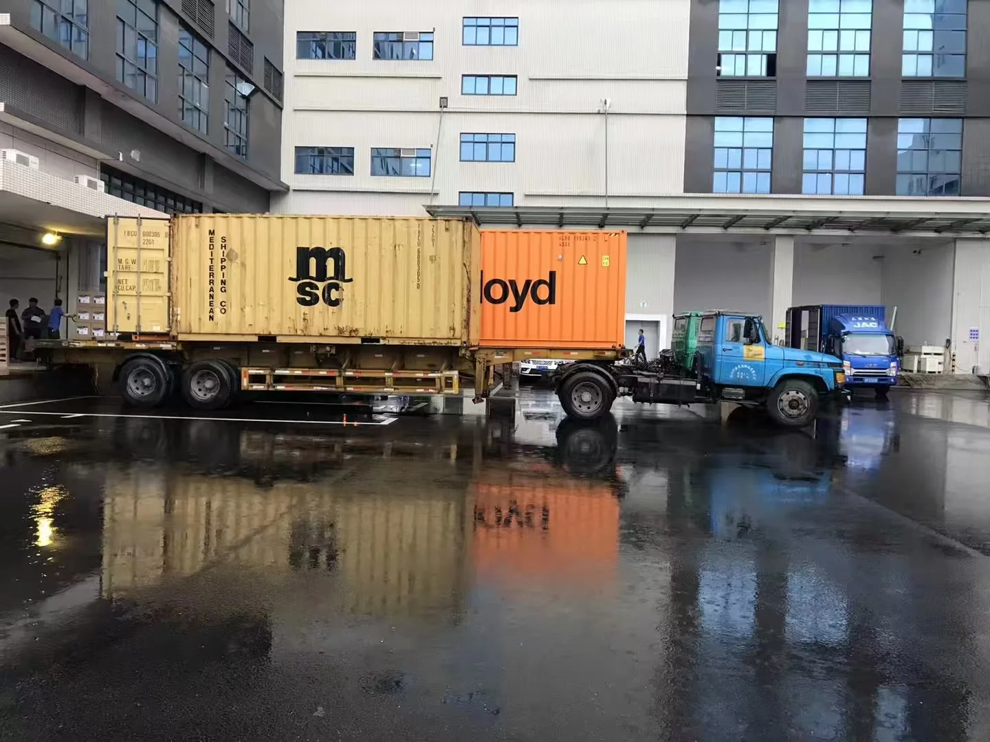 Container truck loading at China warehouse before sea freight shipment