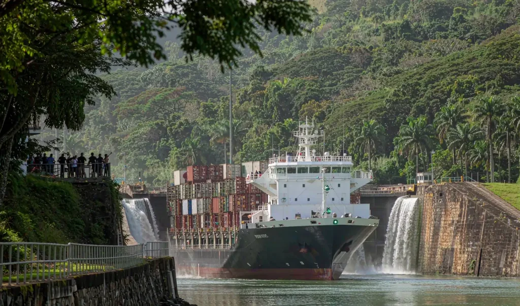 Panama Canal locks with container ship - transit planning